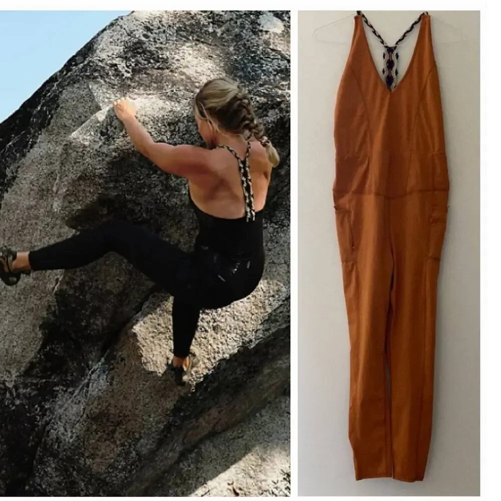 New Free People MOVEMENT Go The Distance Unitard $148 X-SMALL Brownish Orange